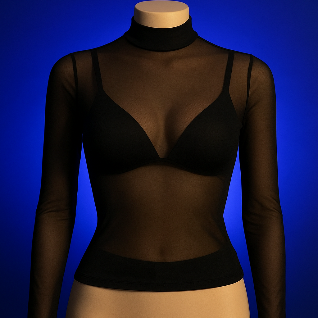 Camiseta transparente negra manga larga cuello alto