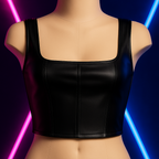 Top crop cuero negro tirantes escote cuadrado