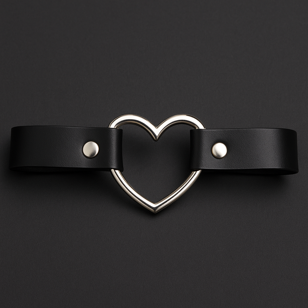 Choker cuero negro corazón accesorio gótico