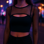 Crop top rejilla negro manga larga fiesta