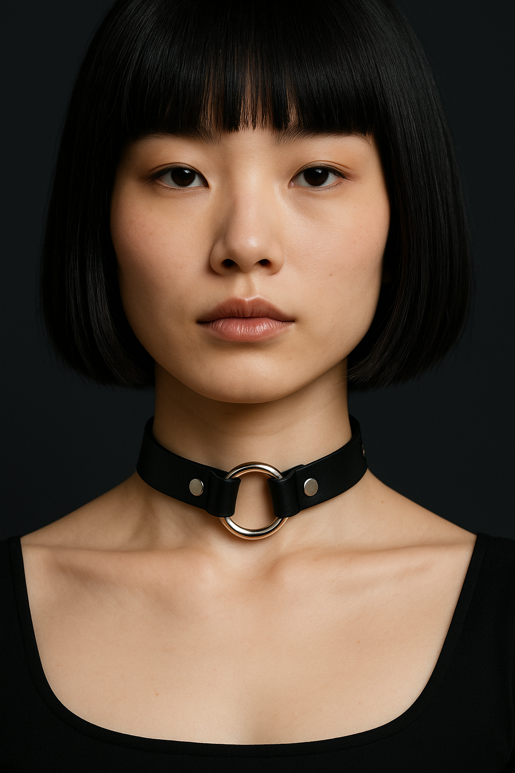 Choker cuero negro círculo accesorio gótico