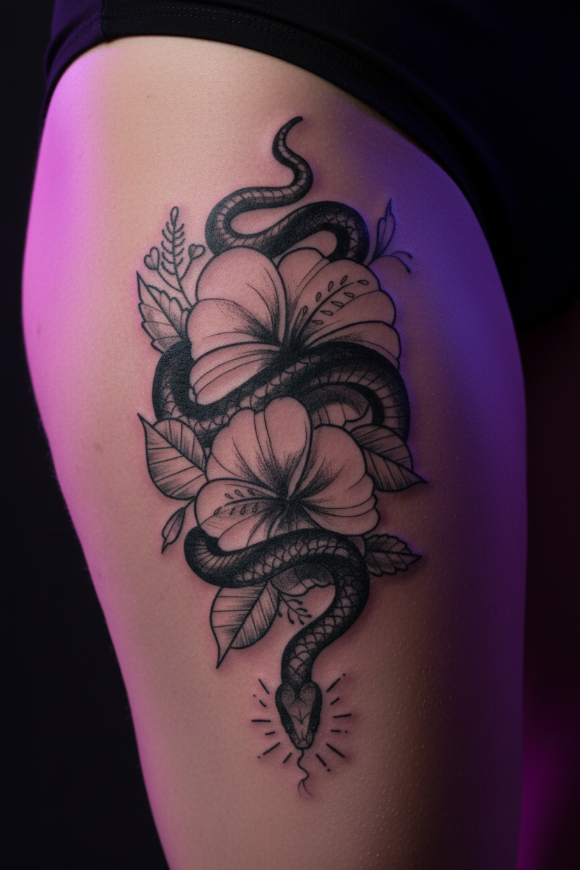 Tatuaje Semipermanente Rosas Con Serpiente