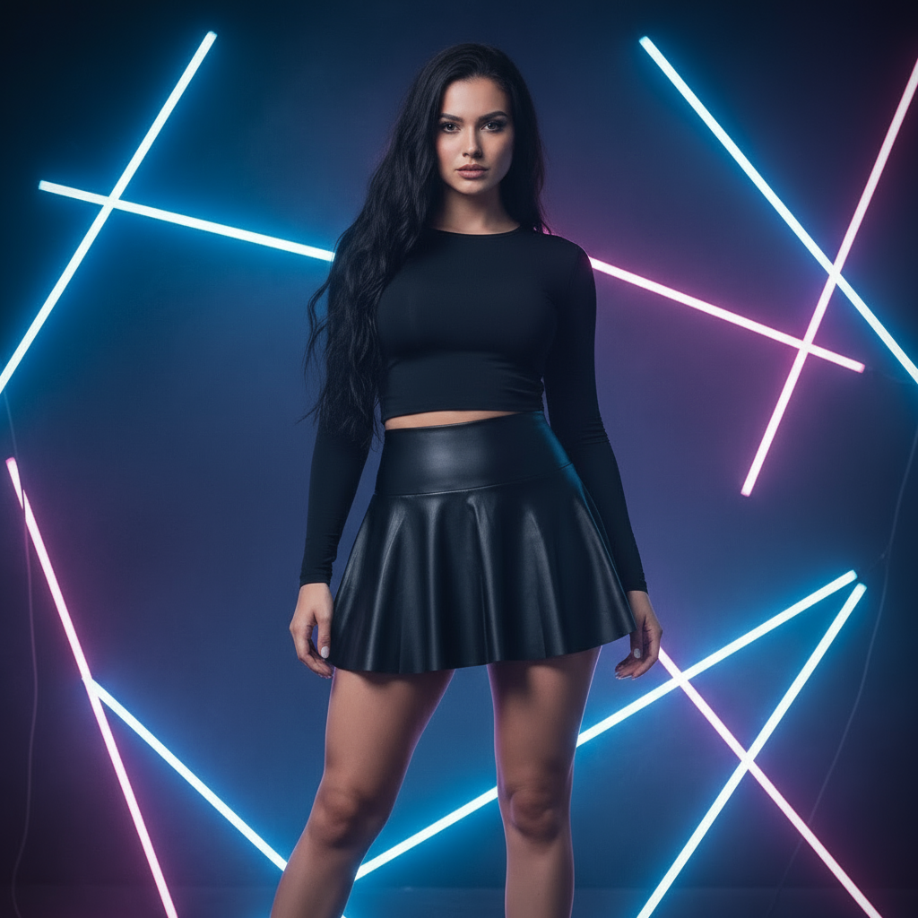 Minifalda cuero negro cintura alta clubwear
