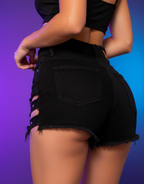 Shorts Vaqueros Negros con Hebillas