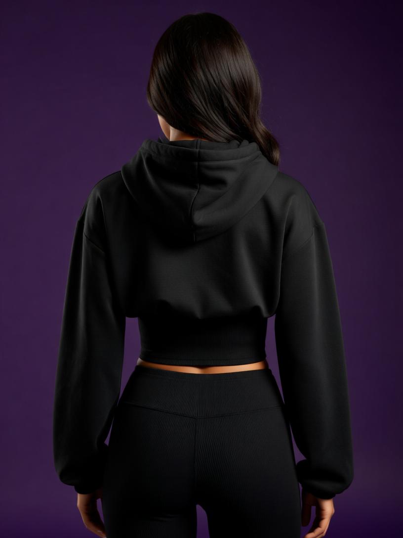 Sudadera mujer negra con capucha y abertura frontal para rave y club