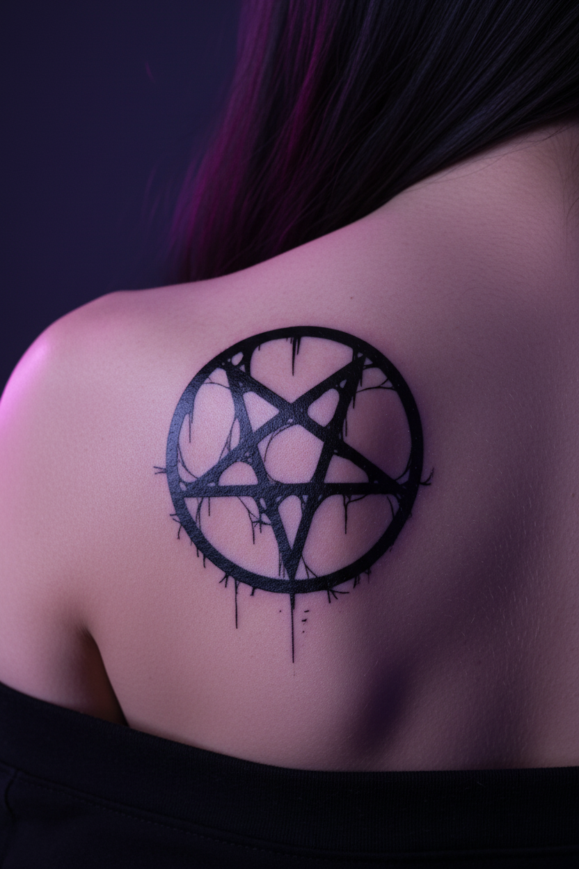 Tatuaje Semipermanente Pentagrama Gótico
