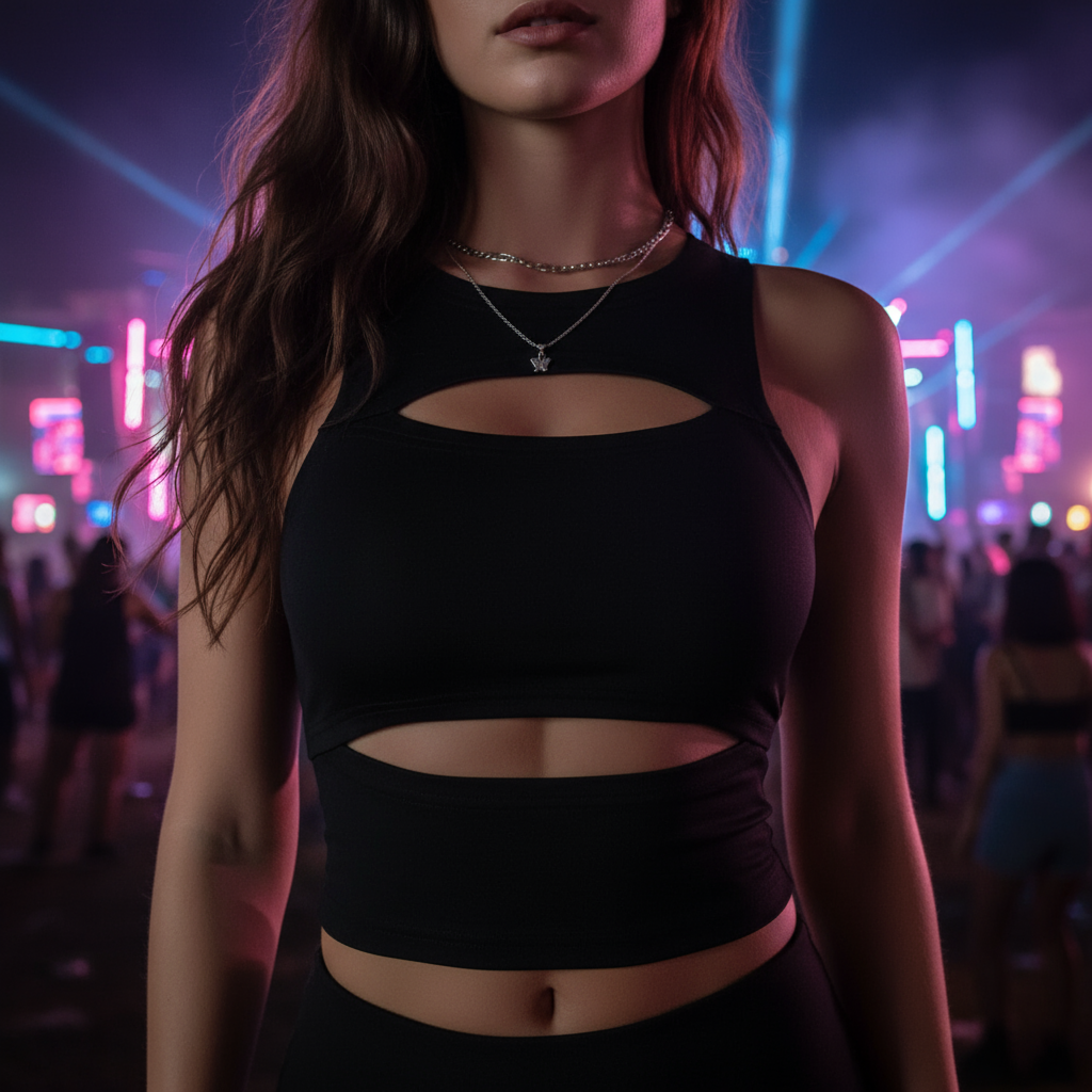 Top crop negro cut-out aberturas clubwear