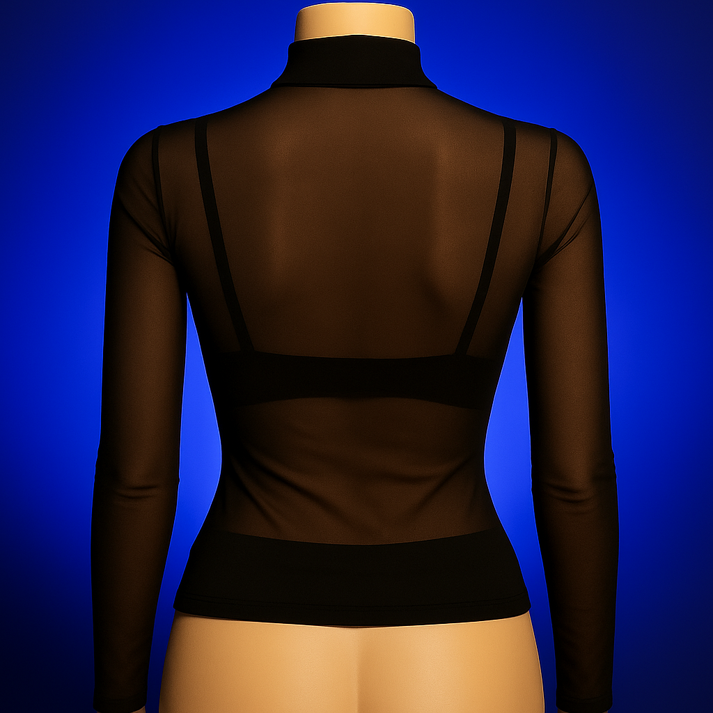 Camiseta transparente negra manga larga cuello alto
