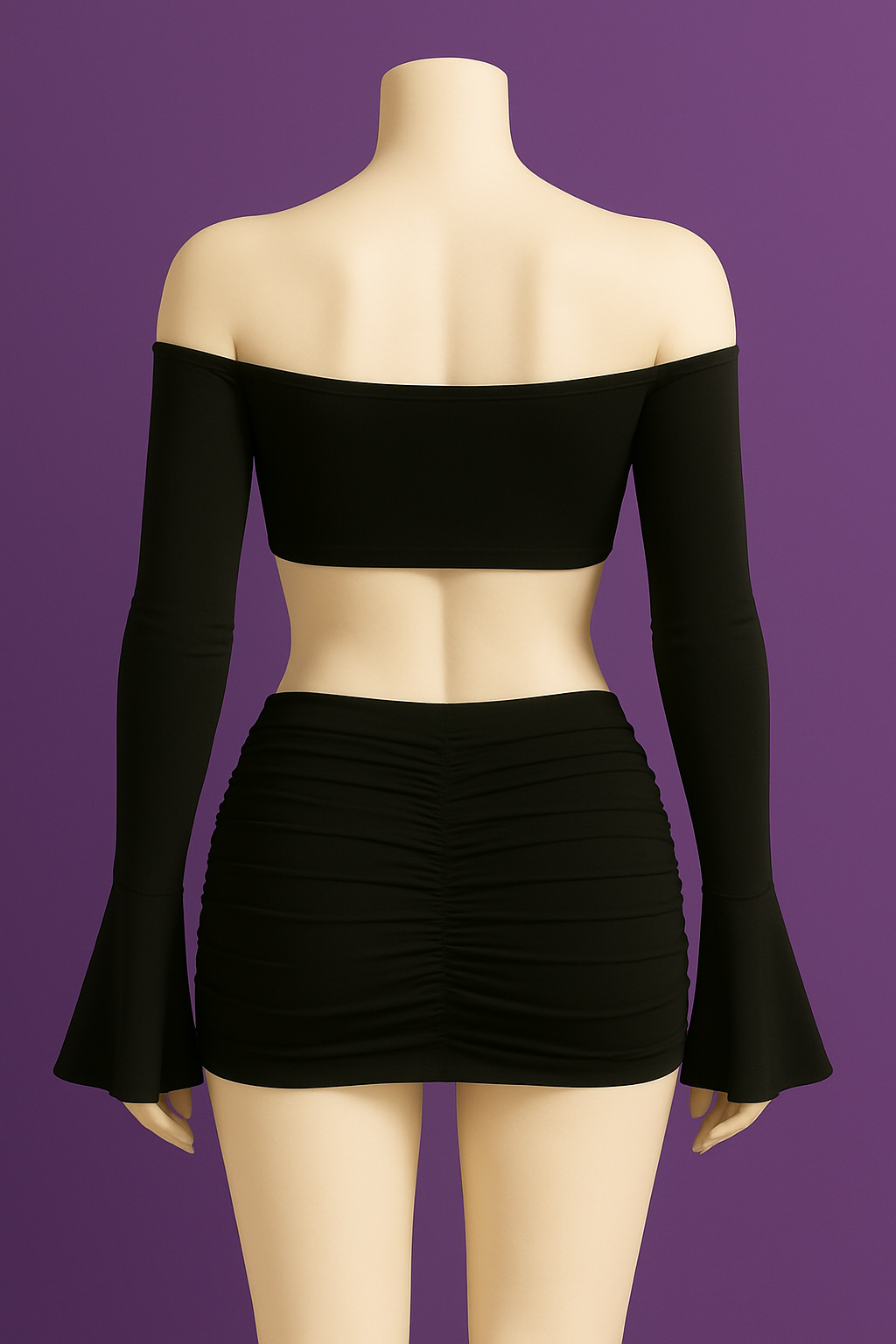 Conjunto dos piezas negro top hombros minifalda
