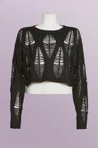 Jersey crop negro rasgado manga larga gótico