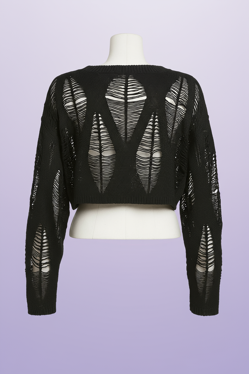 Jersey crop negro rasgado manga larga gótico