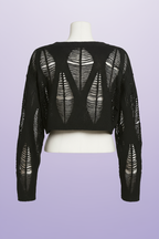 Jersey crop negro rasgado manga larga gótico