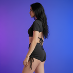 Conjunto Crop Top y Short Fruncido Negro