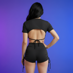 Conjunto Crop Top y Short Fruncido Negro